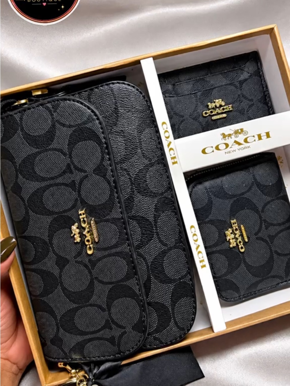 Black Signature Canvas Wallet & Card Case Gift Set